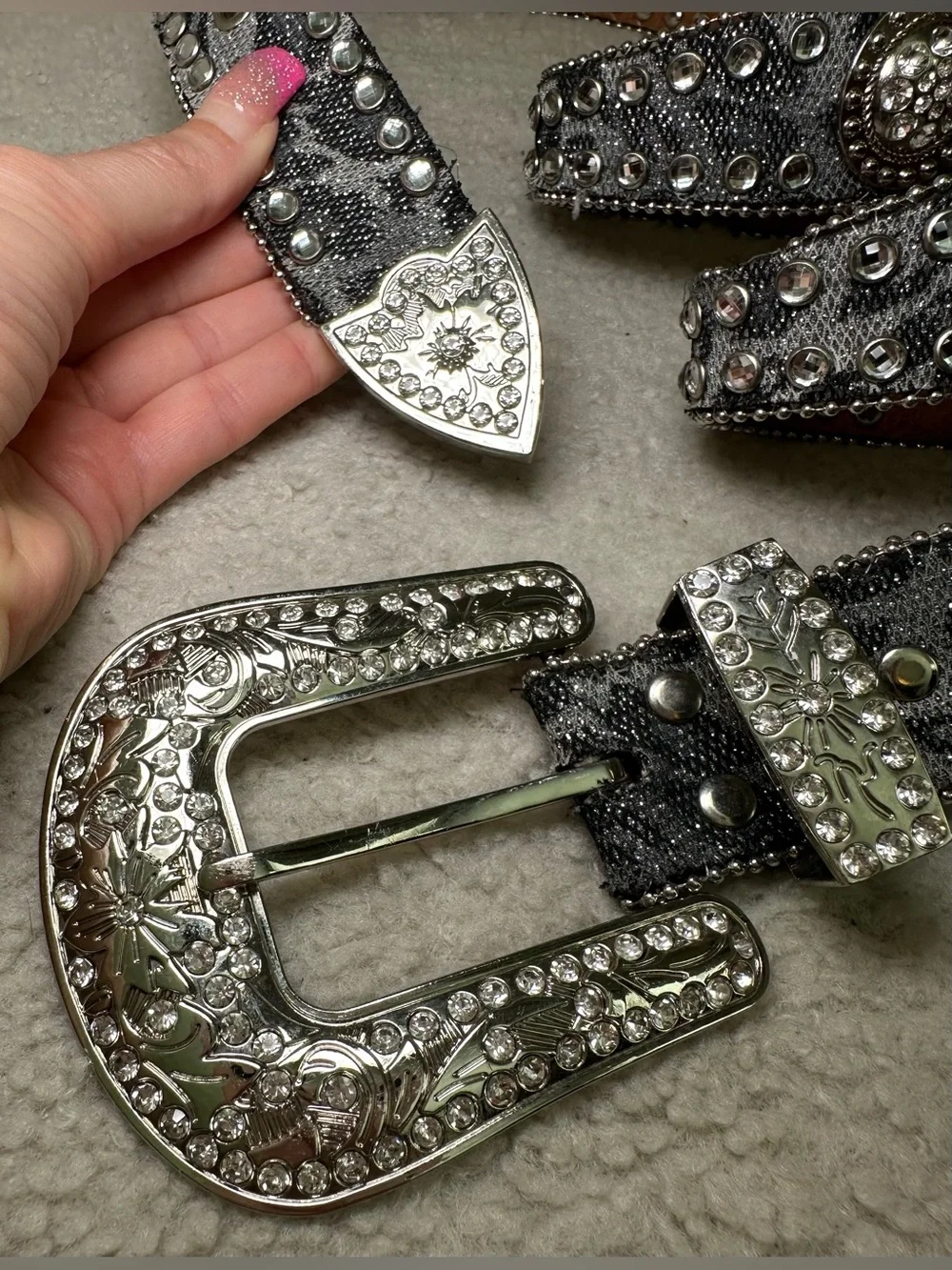 Blazin‎ Roxx Y2K Rhinestone Belt Bling Buckle Western Cowgirl Grey Gray Leopard